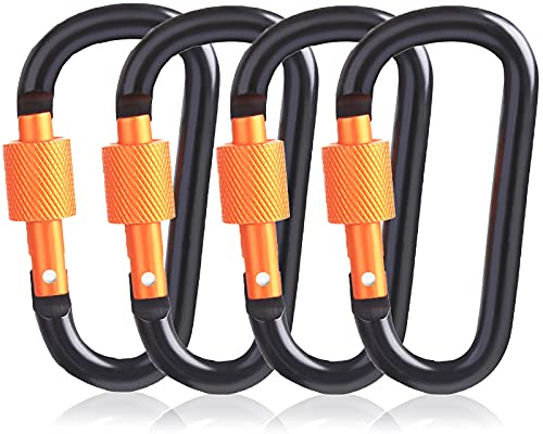 MABUSIYI 4 st D-ing karbinhakar med skruvlås, 8 cm/3 tum slitstark aluminiumlegering låsning nyckelkedja karbinhake klämma krok för camping vandring ryggsäck (orange)