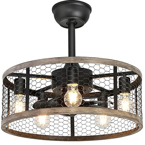 Ohniyou Ventilador de Techo con Luz Vintage, Ventilador Techo Rústico de 50.8 cm, Mando a Distancia, Silencioso, Motor Reversible, 6 Velocidades, Ventiladores de Techo con Luz