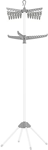 SONGMICS Wäscheständer, 3-armiger Faltbarer Indoor Wäscheständer aus Edelstahl, für Kleidung und Socken, 183 cm hoch, Grau und Weiß LLR512G01