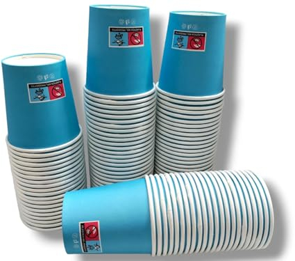 Terryshop74 Vasos de papel ecológicos compatibles de 180 ml para bebidas calientes y frías (azul claro, 100)