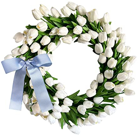 Muttertag Türkranz Kranz Deko für Frühling Sommer Ganzjährig, Bunte Künstliche Tulpe Girlande Blumenkranz Dekoration für Haustür Wand Fenster Hochzeit Party