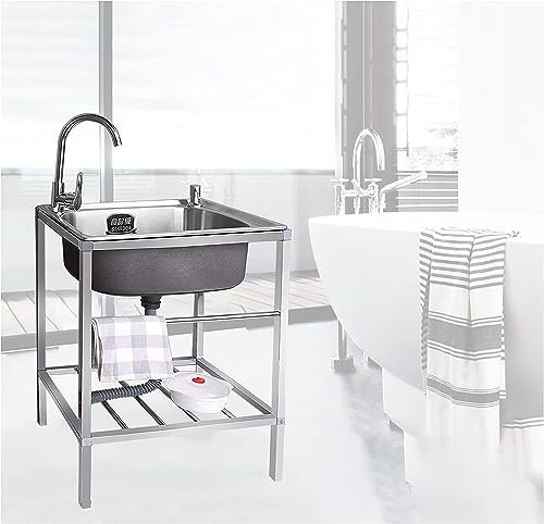 CATANK Küchenspülen für zu Hause, Edelstahl-Waschbecken, gewerbliche Waschküche, Garagenspüle, freistehende Außenküche, mit Wasserhahn, Abtropffläche und Stauraum, für Heimwerker, Bar, Re