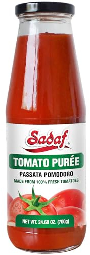 Sadaf Tomato Purée - Passata Pomodoro - Tomato Puree for Cooking, Flavoring and Topping Meals - Tomato Passata - Kosher - 24.69 Oz Bottle