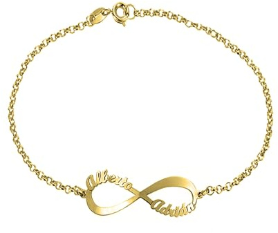 MI JOYA PERSONALIZADA - Pulsera Infinito Personalizada - Pulsera Bañada en Oro con Nombres, Hasta 4 - Regalo original para novia, madre o abuela (Infinito Nombres Oro)