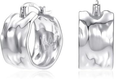 Ohrringe Creolen Silber 925 für Damen - Hypoallergene Chunky Silberen Breit Creolen Ohrringe Huggies Hoop Earrings