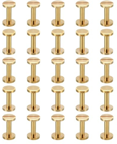 PATIKIL 25 Sets Chicago Screws, M4x14mm Chicago Screw Slotted Binding Post Screw Bolts Rivets Brass Fasteners Connectors for Leather Belt Scrapbook Photo Albums