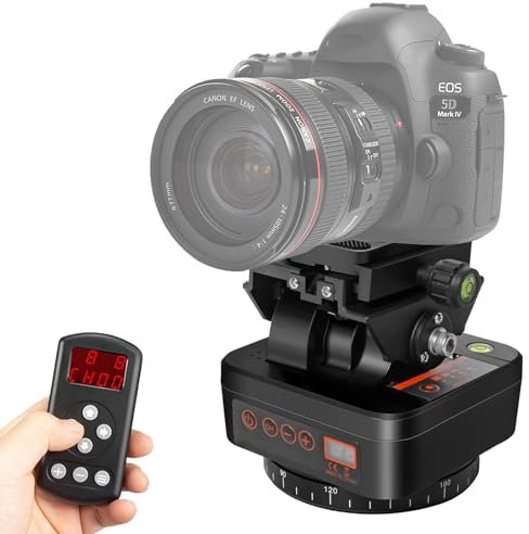 Motorized Tripod Head, Motorized Rotating Panoramic Tripod Head with Remote Control and Mobile Phone Clip, 8 speed adjustable, Motorized Tripod Head, for DSLR Cameras, Camcorders, Smartphones