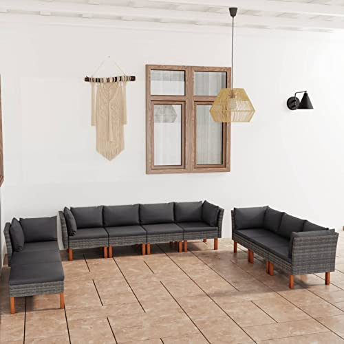 Homgoday 10-TLG. Garten-Lounge-Set mit Kissen Gartenlounge Sofa Balkon Lounge Sofa Ecksofa Garten Sitzgruppe Gartenmöbel Set Balkonmöbel Gartengarnitur Poly Rattan Grau