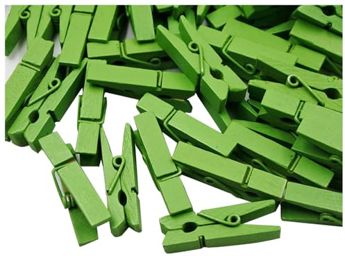 Rockreyoa 100 mollette in legno colorate da 3,5 cm, piccole clip in legno, mini mollette decorative in legno, mollette decorative in legno, mollette per la biancheria, per il fai da te, colore verde
