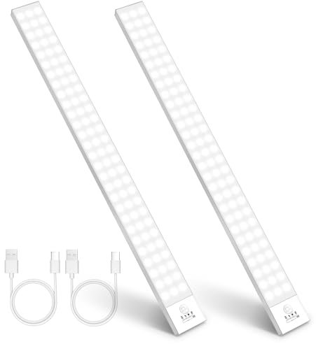 Feliigo LED Unterbauleuchte Küche 2 Stück, Weiß Schrankbeleuchtung 43.5CM/84 LEDS 2500mAh USB Wiederaufladbar Schranklicht mit Bewegungsmelder für Schlafzimmer, Werkstatt
