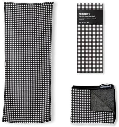 Nomadix Original Towel - Perfect for Beach, Pool, Travel, Camping, Yoga - Made with Recycled Materials - Super Absorbent - Sand Resistant - Gingham Black - 72.5x30