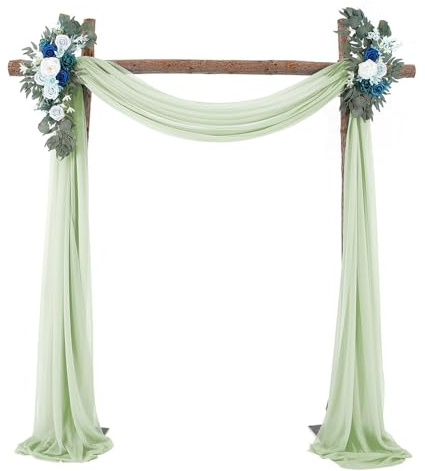 Hiseng Hochzeitsbogen Vorhang Querbehang Transparente Tüll Hochzeits Hintergrund Vorhang Kulissenvorhänge Gardinen Dekoration für Fotografie Party Hochzeit Zeremonie (salbeigrün,0.75x10m)