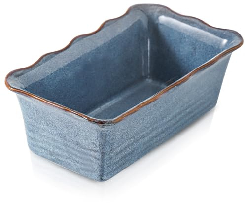 HVH Ceramic Loaf Pan for Baking Bread, Rectangular Baking Bread Loaf Pan, 9 x 5 inch Bread Pan, Bread Baking Pan for Cooking, Wave Series, Farmhouse Style (Wabi sabi)