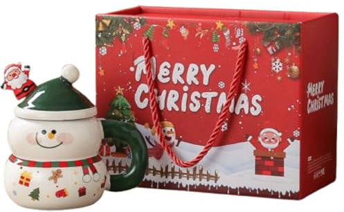 Richaa Weihnachten Kaffeebecher mit Rührlöffel 400ml Latte Macchiato Weihnachtstasse Cappuccino Tassen Kaffeetassen Mug Geschenk