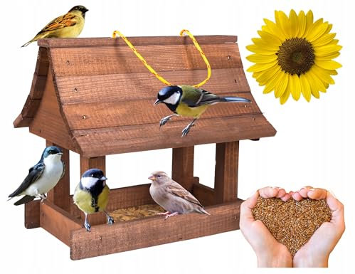 Ecodeco Wetterfest Vogelhaus zum Aufhängen Holz | Futterhaus für Vögel Hängend | Kompakte Futterhäuschen 30x24x31 cm | Vogelhaus mit Aufhängeschnur für Balkon oder Garten