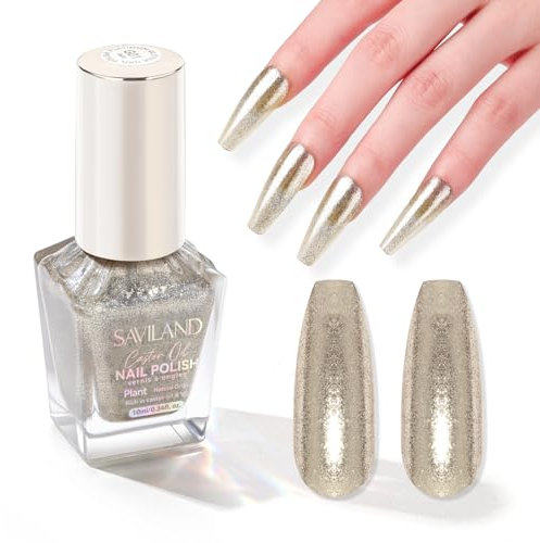 SAVILAND Platin Glitzer Nagellack: 10ML Champagner Gold Glitzer Rizinusöl Fingernagellack Schnelltrocknender Lang anhaltender Nagellack für Frauen und Mädchen Maniküre zu Hause DIY