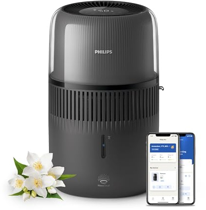Philips 5000 Series – Humidificador Inteligente para 45 m², Ultra Silencioso (12 dB), Tecnología NanoCloud, 300 ml/h, Depósito 4,5 L, Aromaterapia, Sensor de Humedad, Temporizador, Negro (HU5600/03)