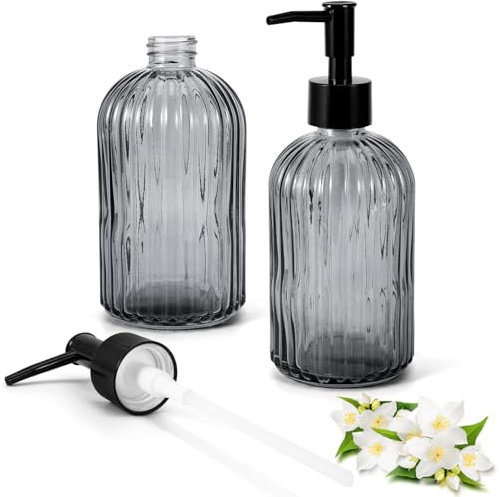 BTBHIHO 2 Stück Schwarzer Seifenspender,Handseifenspender mit Mehrfachpumpenkopf,Nachfüllbare Pumpflasche Aus Glas,Geeignet für Möblierte