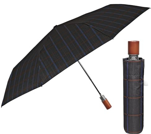 PERLETTI Paraguas Plegable Hombre Antiviento Portátil - Sombrilla Lluvia con Abertura Automática Pequeño de Viaje Bolso - Mini Paraguas Compacto Resistente Ligero - Diámetro 96 cm