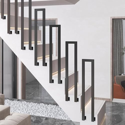 ININOSNP Corrimano sospeso per Scale Corrimano in Ferro battuto Nero a Forma di N - Corrimano di Sicurezza Moderno for Veranda, Villa, Giardino o Esterno(45cm(1.5ft))