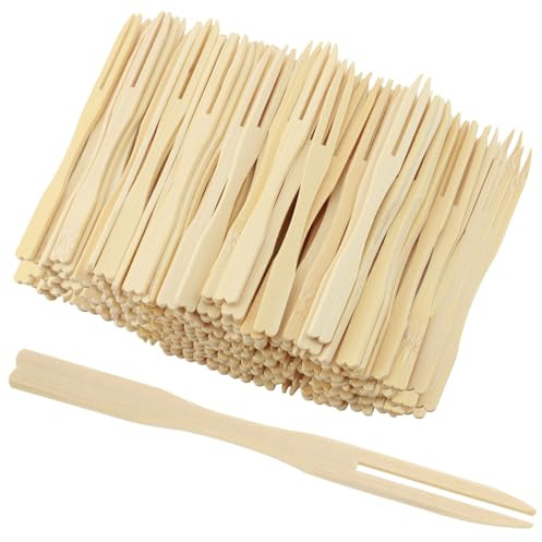 HEIYUET 1000 stycken 9cm fruktgaffel av trä, bambu gaffel trägaffel Engångs tårtgaffel fruktgaffel serveringsgaffel för fest, fingermat, förrätt, ost, cocktail, picknick
