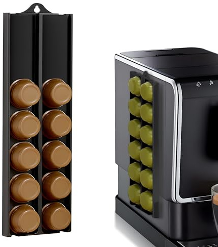 Nearockle Justerbar storlek, väggmonterad, kapselhållare, kompatibel med Nespresso-kapslar (37–58 mm), självhäftande kaffekuddar, förvaringskapsel hållare kaffetillbehör (svart, 1 stycken)