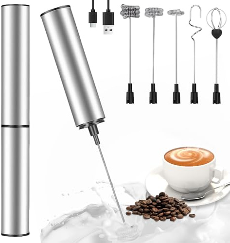 Espumador de leche eléctrico, eléctrico, de mano, con 3 tipos de cabezales mezcladores, 2 velocidades, recargable por USB, varilla de acero inoxidable para café, crema, huevos