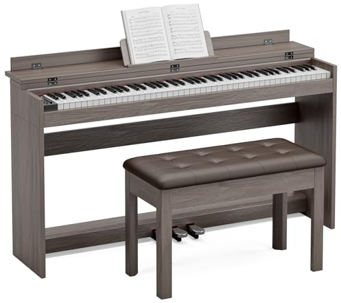 JOINATRE 88 Key Full Size Weighted Digital Piano Keyboard,Triple Pedal& Dust Cover Design,Hammer Action Electric Piano Includes Duet Piano Bench,Grey