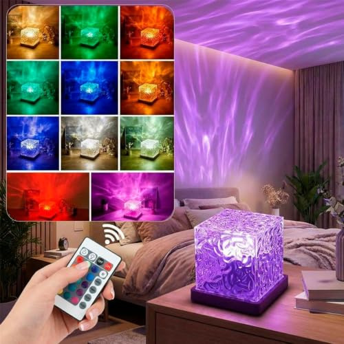 Proiettore Ocean LED con effetto onde d'acqua e aurora, 16 colori RGB, telecomando, ricarica USB, luce notturna per camera da letto e relax