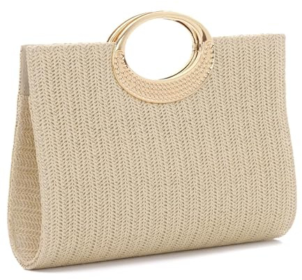 EVEOUT Clutch de Paja Trenzada para Mujer Boho Chic Bolso Tejido para Fiesta Bodas Verano Cartera de Mano Rafia Sintética para Playa Vacaciones