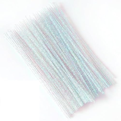 PLUSHCEWT 200 Stück weiße Glitzer Pfeifenreiniger, 30 cm Glitzer Pfeifenreiniger, Chenilledraht, für Handarbeiten, Weihnachtsdekoration, DIY-Bastelmaterial (Weiß)
