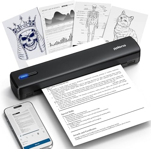 POLONO Portable Printer, D810 Inkless Bluetooth Thermal Printer Wireless for Travel, Compatible with iOS, Android, Laptop, Supports 8.5x11 US Letter for Office, Car, Home, Black