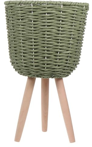MAGICLULU Contenedor de Plantas de Esquina Tejido en Ratán Estructura de Madera, Maceta Decorativa para Oficina y Dormitorios, Diseño Elegante y Simple