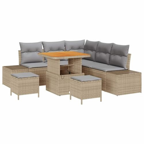 Owoxanthellate Poly Rattan Gartenmöbel Set Beige 8-teilig modularer Loungesofa mit Stauraum 80x80 cm wetterfest Sitzgruppe Outdoor für Terrasse Balkon und Garten