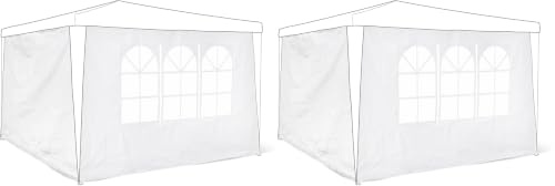 Relaxdays Pavillon-Seitenteile 2-er Set für 3 x 3 m Pavillons Seitenwand mit Fenster für Gartenpavillon und Faltpavillon 2 Teile mit Klettverschluss als Windschutz, weiß, 0.5 x 290 x 190 cm