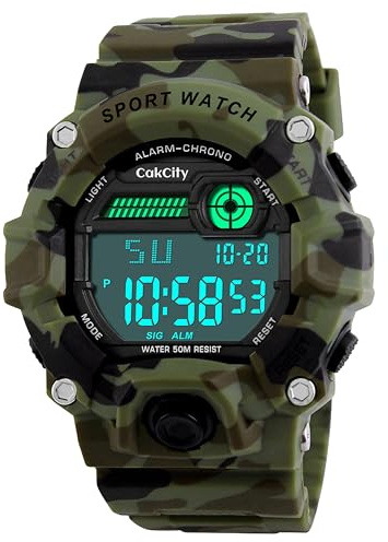 CakCity Boys Camouflage LED Sport Watch,Waterproof Digital Electronic Casual Military Wrist Kids Sports Watch with Silicone Band Luminous Alarm Stopwatch Watches