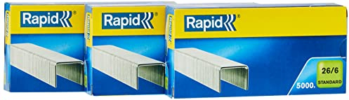 Rapid 26/6mm Standard Staples, For Stapling up to 20 Sheets, Use with Desktop and Electric Staplers, Copper Plated, 3 Boxes of 5000, 24862400
