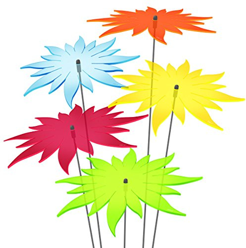 SUNPLAY Sonnenfänger - Sonnenblumen 5er-Set - Blau, Gelb, Grün, Orange, Rot - Ø 20 cm Durchmesser + Schwingstäbe
