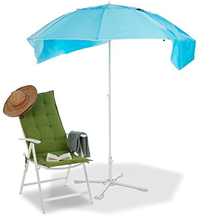 Relaxdays, blau Sonnenschirm Strandmuschel, 2 in 1 Sonnenschutz f. Strandurlaub, inkl. Tragetasche, Schirm HxD 210x180cm, 10023309