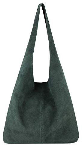 OBC Made IN Italy Damen Leder Hand-Tasche METALLIC Shopper Schultertasche Hobo-Bag Henkeltasche Beuteltasche Silber