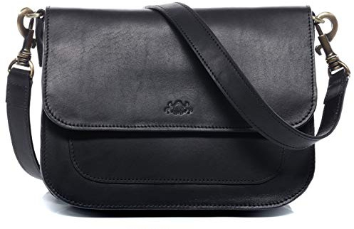 SID & VAIN Schultertasche echt Leder - Handtasche Fran - Umhängetasche Damentasche mit Schultergurt - Ledertasche Damen schwarz handgefertigt