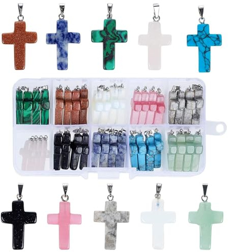 Genie Crafts Edelstein-Anhänger Kreuz (Set, 40 Stück) - Hübscher Schmuck, Edelstein-Kreuz - Ideal für Halskette, Armband, Schlüsselanhänger - 3,3 x 1,7 x 0,4 cm - AUSVERKAUF