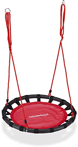 Relaxdays Balançoire nid d'oiseau rond 80 cm à suspendre panier enfant adulte jardin extérieur 100 kg , rouge