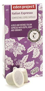 THE EDEN PROJECT 60 Italian Espresso Coffee Pods Compatible with Nespresso Original – Premium Arabica, Rainforest Alliance Certified, Climate Neutral, Home Compostable Capsules (6 x 10 Pack)
