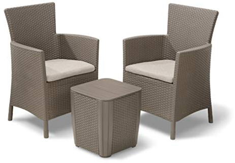 Allibert by Keter Balkonmöbel Set Iowa, cappuccino/sand, 3tlg., inkl. Sitzkissen, Kunststoff, flache Rattanoptik, wetterfest, uv-beständig