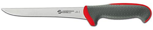 Sanelli Ambrogio Linea TECNA Colore Coltello Disosso Stretto, per Disossare la Carne. Manico Antiscivolo Ergonomico, Acciaio Inossidabile, Rosso