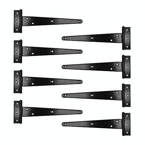 NUZAMAS Lot de 8 charnières robustes en T pour abri de jardin, porte de grange en bois, charnières de porte de grange en fer forgé noir antirouille