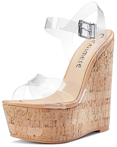 Castamere Scarpe col Tacco Donna Moda Sandali con Zeppa Plateau Wedge High Heels Trasparente Scarpe EU 39