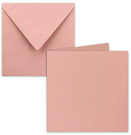 50x Quadratisches Falt-Karten-Set - 15 x 15 cm - mit Brief-Umschlägen - Altrosa - Nassklebung - für Grußkarten, Einladungen & mehr