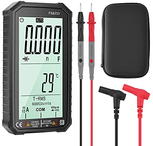 BlumWay 4,7 Zoll LCD-Digitalmultimeter TRMS 6000 Counts Multimeter Auto-Ranging Fast Genau Misst Spannung Strom Ampere Widerstand Dioden Kontinuität Einschaltdauer Kapazität Temperatur für Automobile